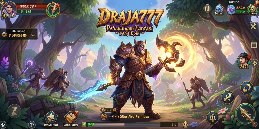 Screenshot gameplay DRAJA777 menampilkan pertempuran seru di dunia fantasi.