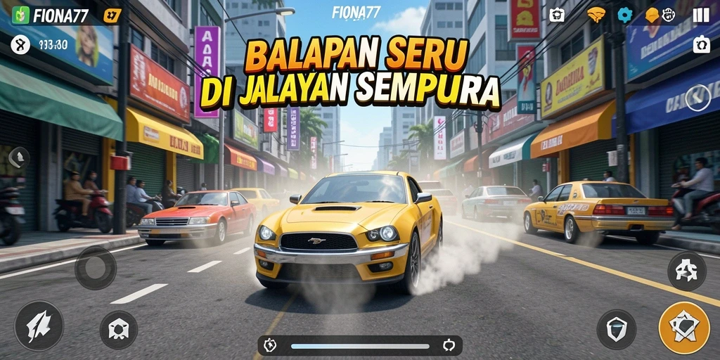 Screenshot gameplay FIONA77 menampilkan balapan seru di lintasan yang menantang.