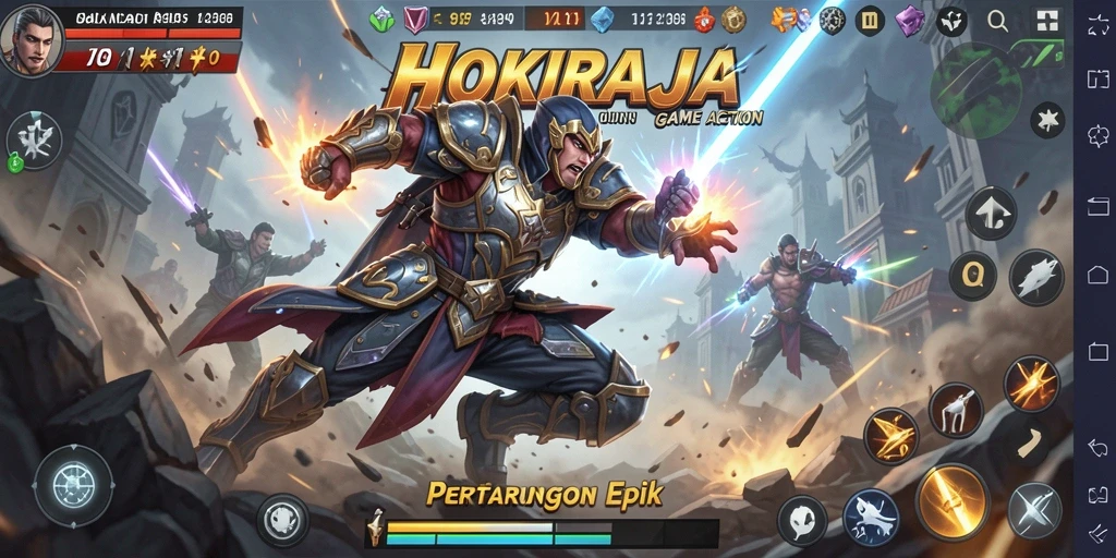Tampilan gameplay seru dari HOKIRAJA yang menguji keterampilan bertarung.