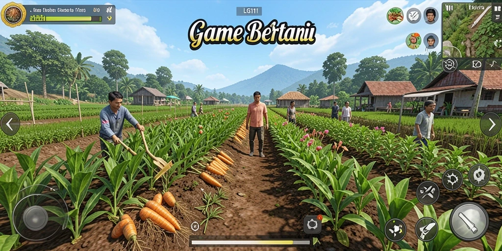 Tampilan screenshot utama LG111 yang menunjukkan kebun yang subur dan aktif.