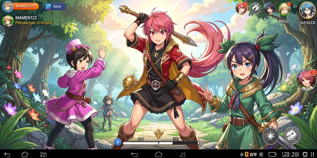 Tampilan gameplay MAMEN123 yang penuh aksi dan karakter anime.