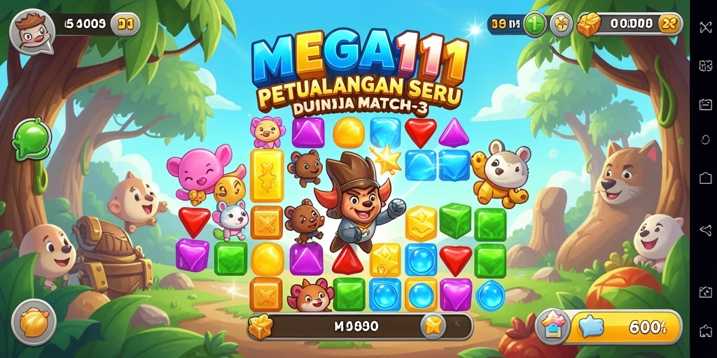 Screenshot gameplay MEGA111 menampilkan aksi menyenangkan dalam mencocokkan item.