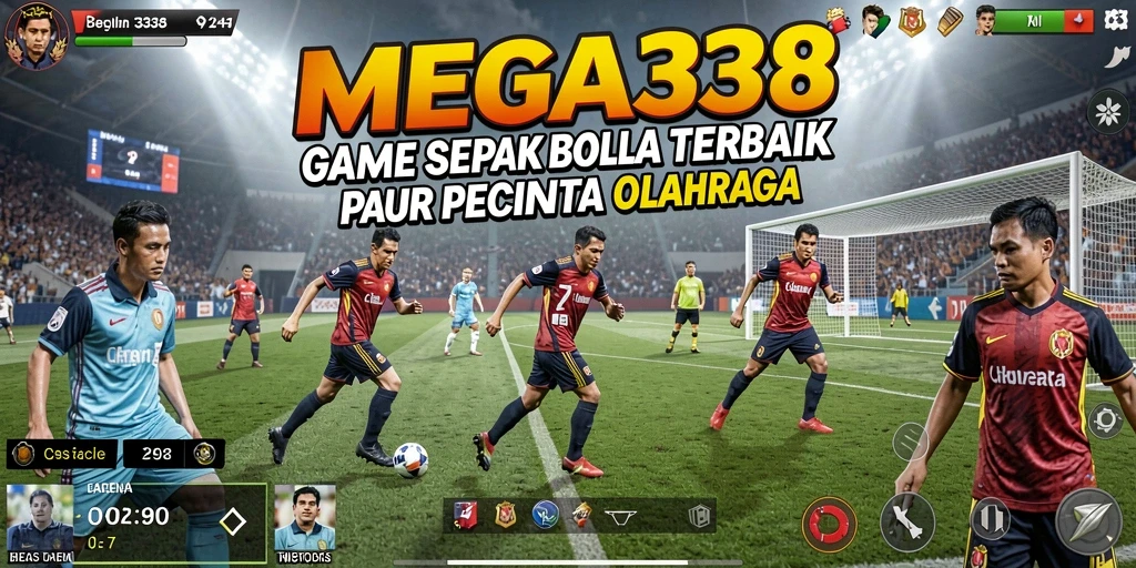 Tampilan gameplay dinamis dari MEGA338 yang menyajikan aksi sepak bola seru.