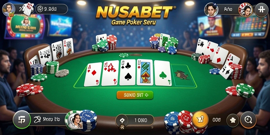Screenshot utama NUSABET menampilkan gameplay Poker yang seru dan dinamis.