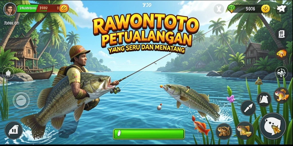 Tampilan gameplay menarik di RAWONTOTO yang menampilkan aksi memancing yang mendebarkan.