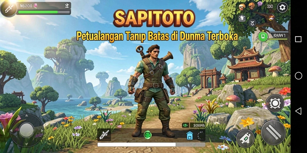 Screenshot gameplay SAPITOTO memperlihatkan dunia terbuka yang luas dan menakjubkan.