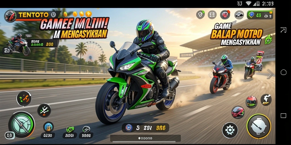 Tampak gameplay seru dari game balap motor TENTOTO.