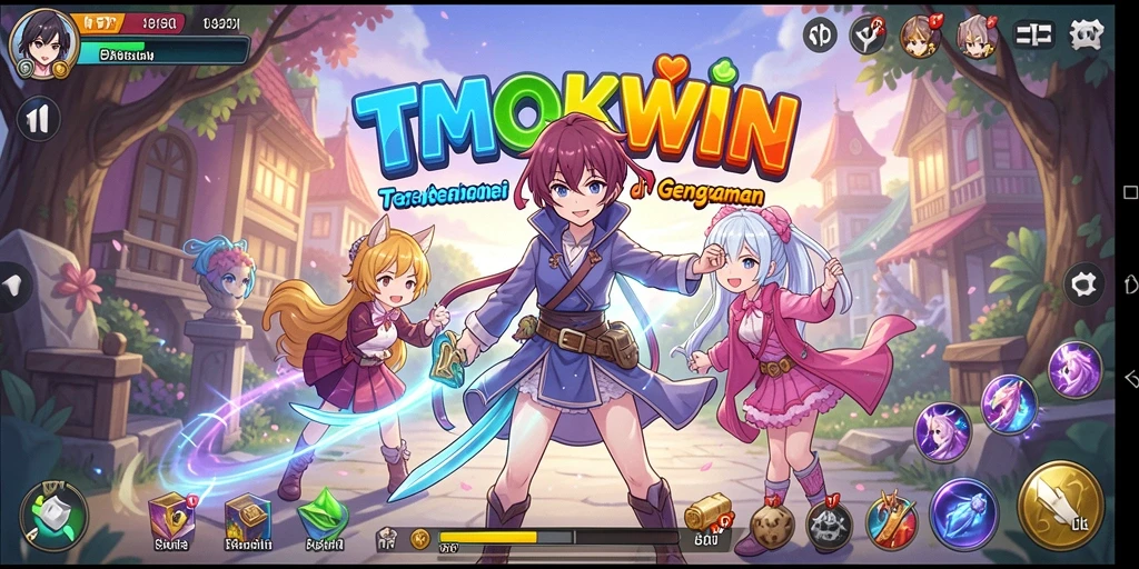 Tampilan gameplay TMOKWIN yang penuh aksi dan karakter anime.
