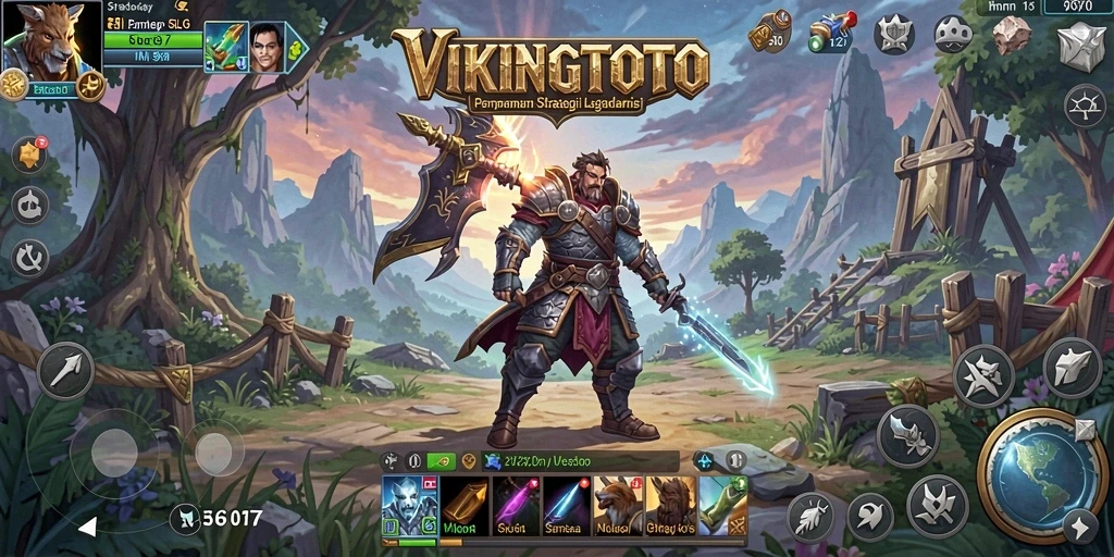 Screenshot VIKINGTOTO menunjukkan pertarungan epik dalam gameplay SLG.